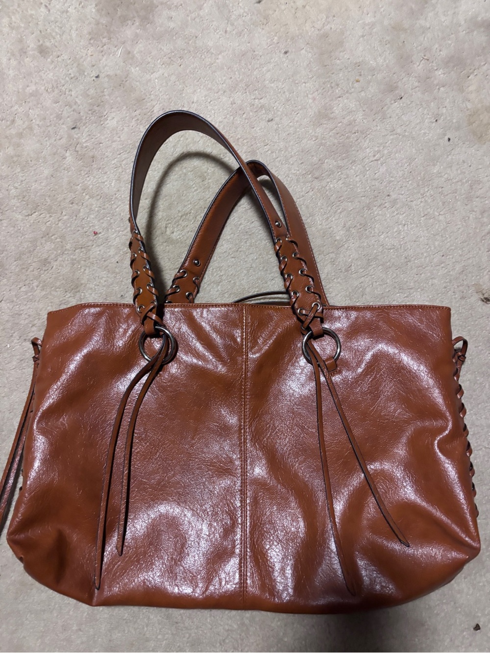 Zara Tan Leather Tote with Braided Strap Detail